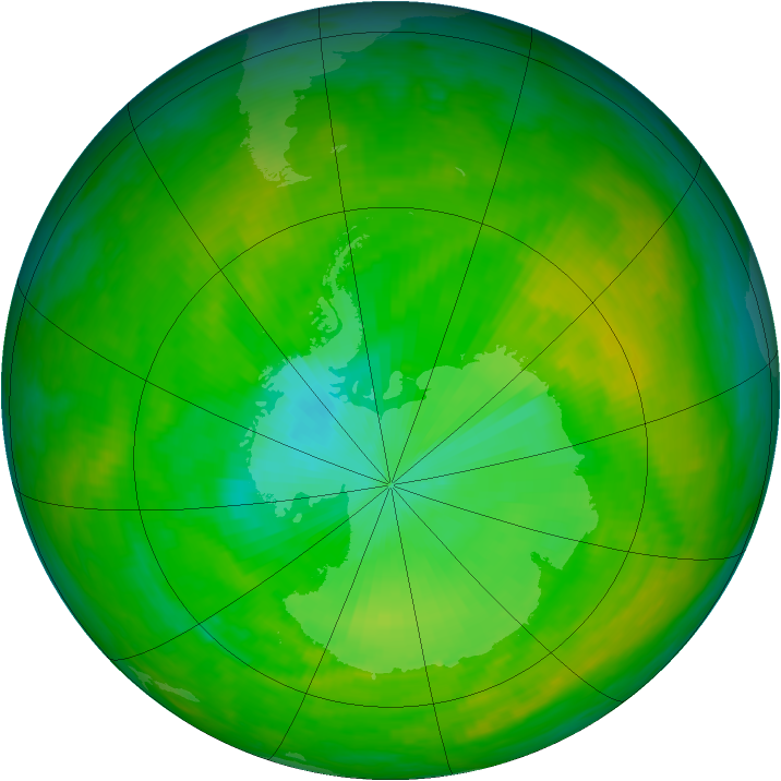 Antarctic ozone map for 06 December 1991